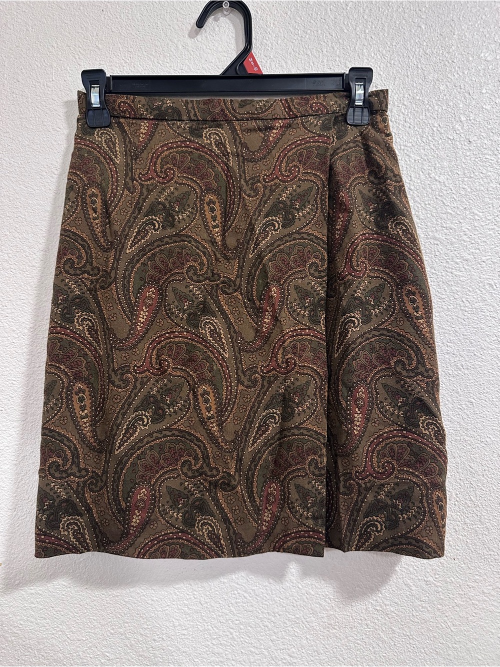 Women’s Paisley A-Line Skirt in Olive and Brown